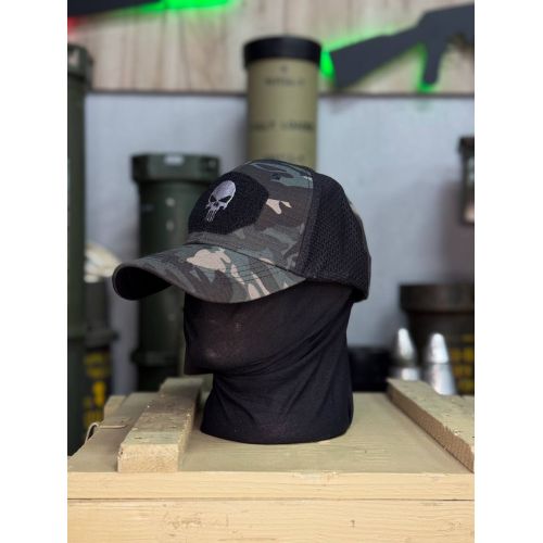 Тактична бейсболка з сіткою і черепом (black camo)